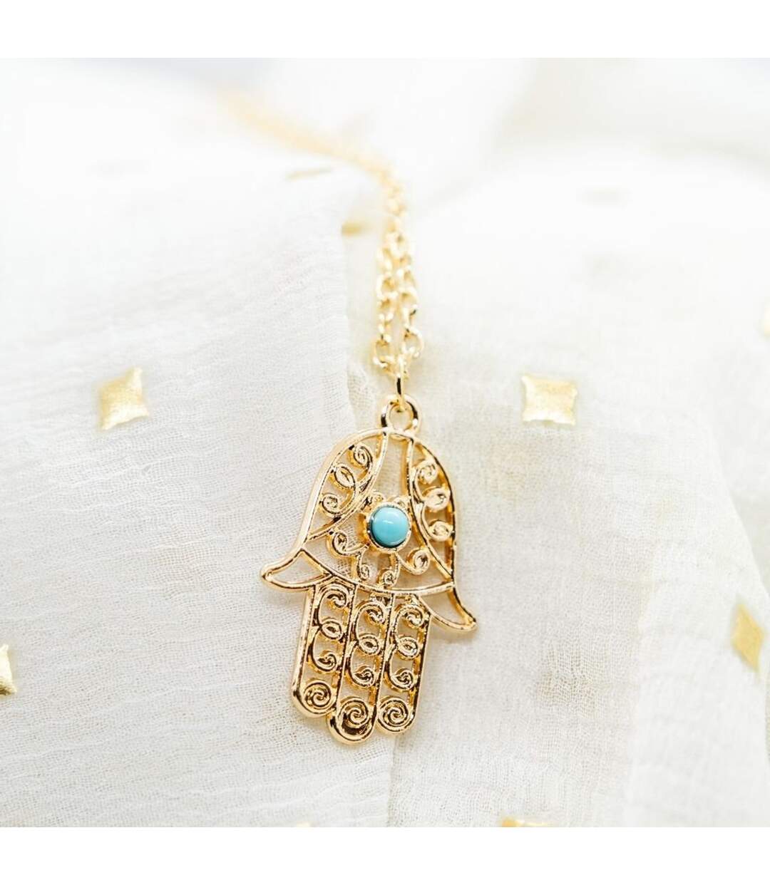 Hamsa Hand of Fatima Gold and Silver Protection Pendant Necklace-1