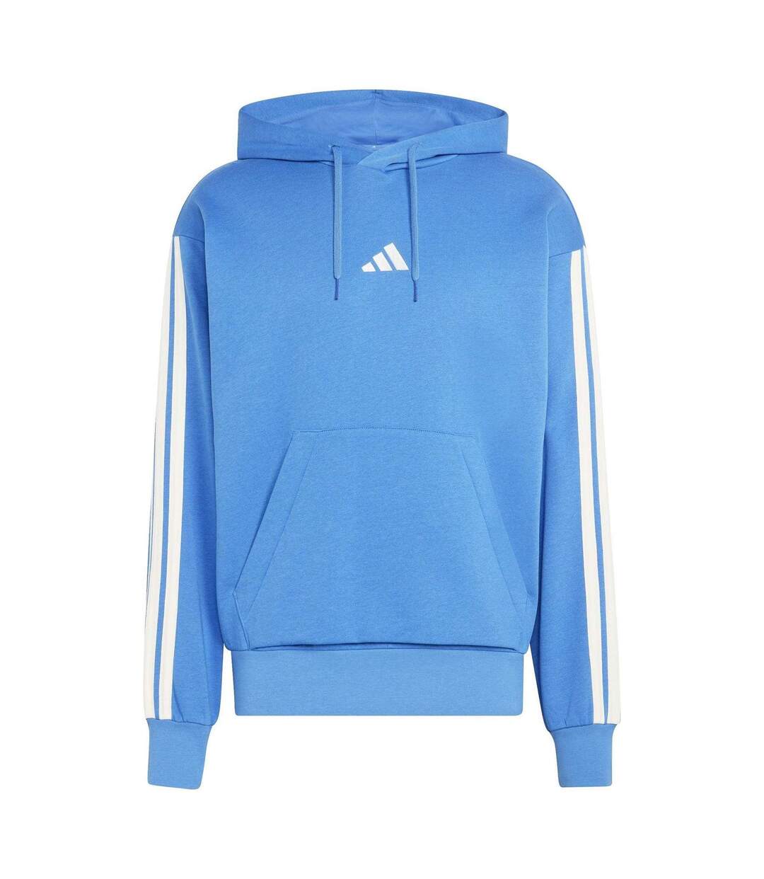 Mens 3 Stripes Fleece Hoodie Blue White Adidas-2