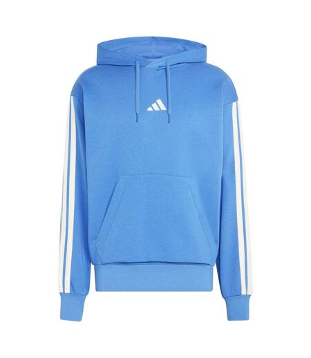 Mens 3 Stripes Fleece Hoodie Blue White Adidas