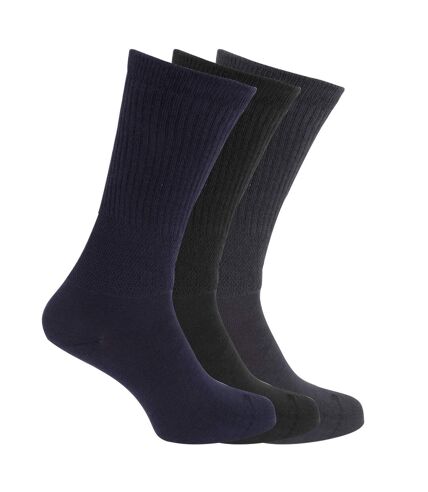 Mens Extra Wide Comfort Fit Wide Feet Diabetic Socks (3 Pairs) (Navy/ Black) - UTMB386