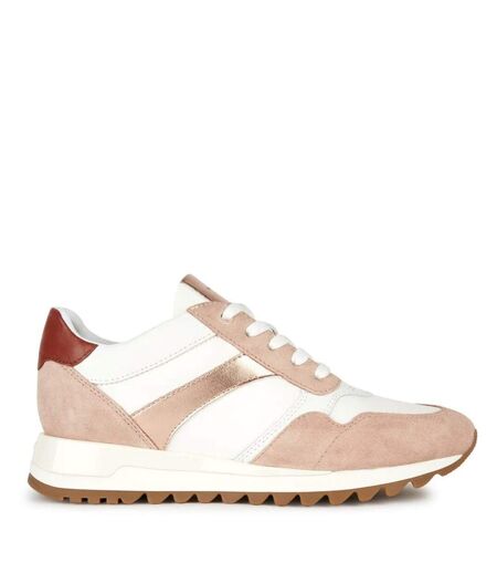 Womens/ladies Tabelya Leather Trainers Nude White Geox