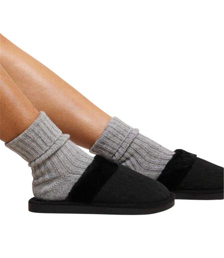Womens/ladies Faux Suede Flat Slides Black Where´s That From