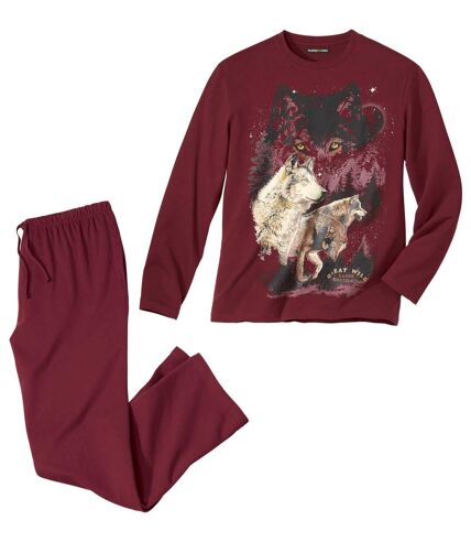 Men's Burgundy Wolf Print Cotton Pyjamas