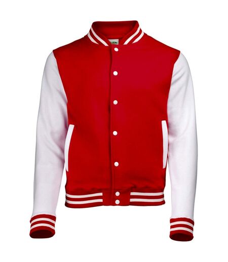 Unisex adult varsity jacket fire red/white Awdis