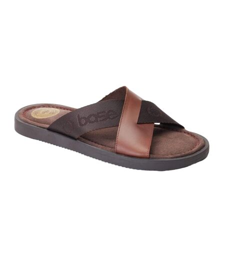 Mens Webb Leather Sliders Burnt Brown Base London