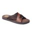 Mens Webb Leather Sliders Burnt Brown Base London-1