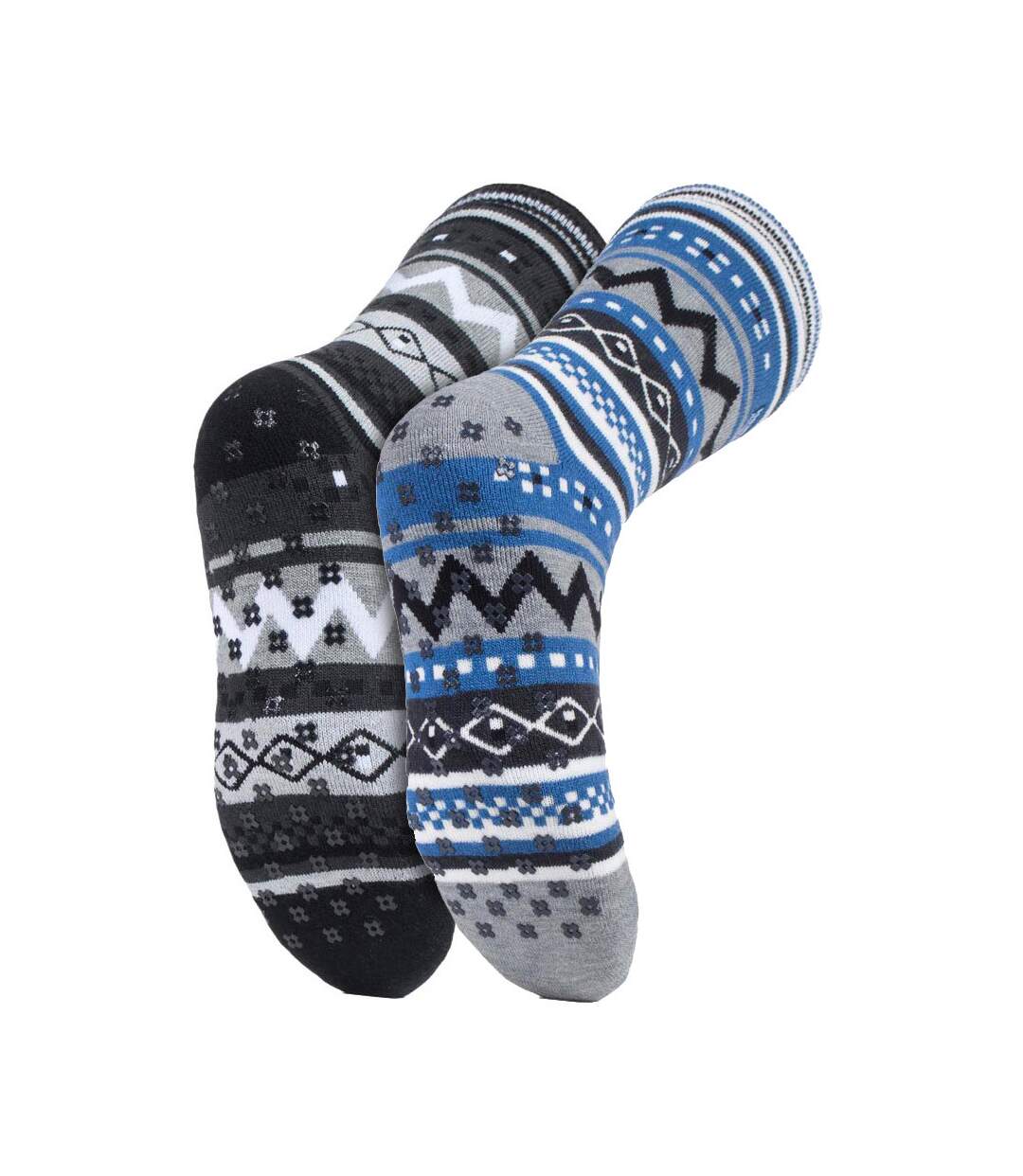 Heat Holders - 2 Pairs Mens Non Slip Fairisle Slipper Socks-2