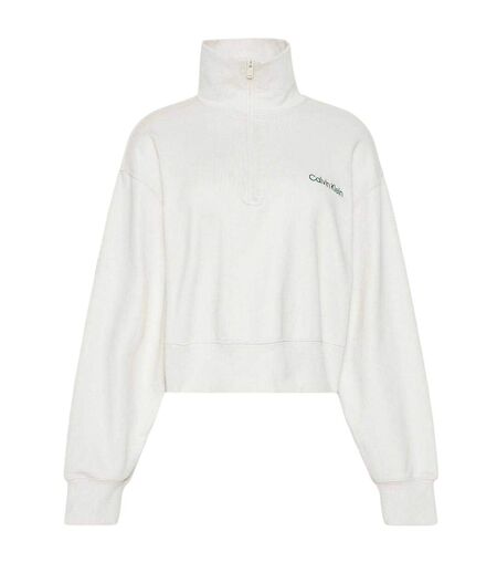 Womens/ladies Embroidered Logo Fleece Sweatshirt Chalk Calvin Klein