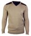 Pull Col V Homme Winchester Panel1 Beige avec Renforts Suédine-2