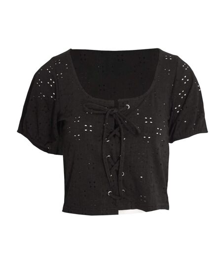 Tessa broderie anglaise lace-through top femme/ladies noir Brave Soul