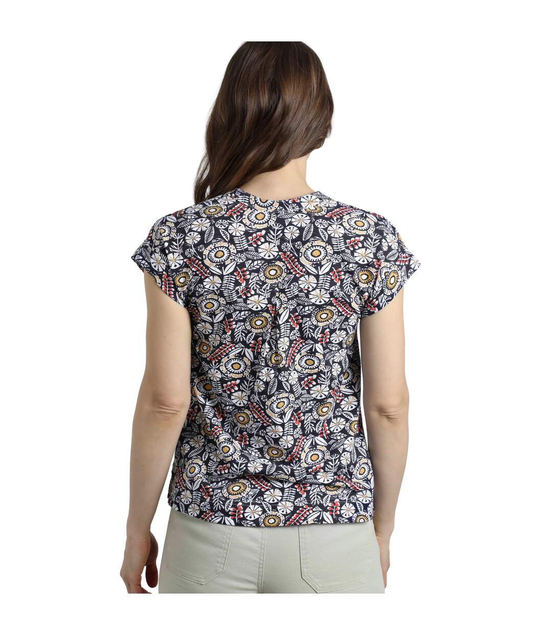 Womens/ladies alia printed jersey top navy Weird Fish-4