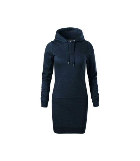 Womens/ladies Snap French Terry Hooded Sweatshirt Dress Navy Blue Malfini