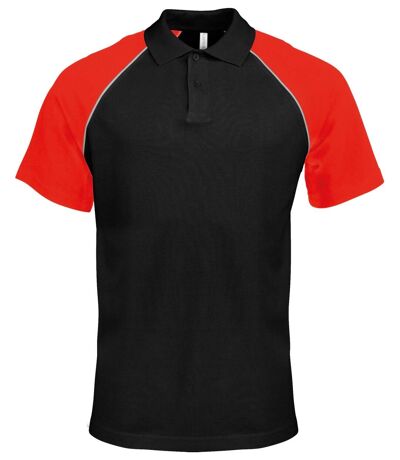 Polo bicolore baseball homme - K226 - noir - rouge - manches courtes