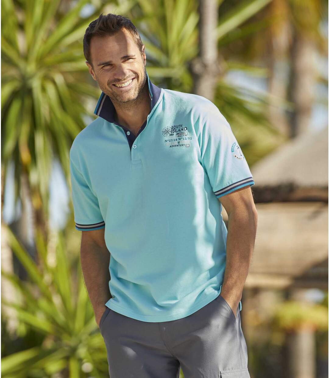 Pack of 2 Men's Piqué Polo Shirts - Navy Turquoise Atlas For Men