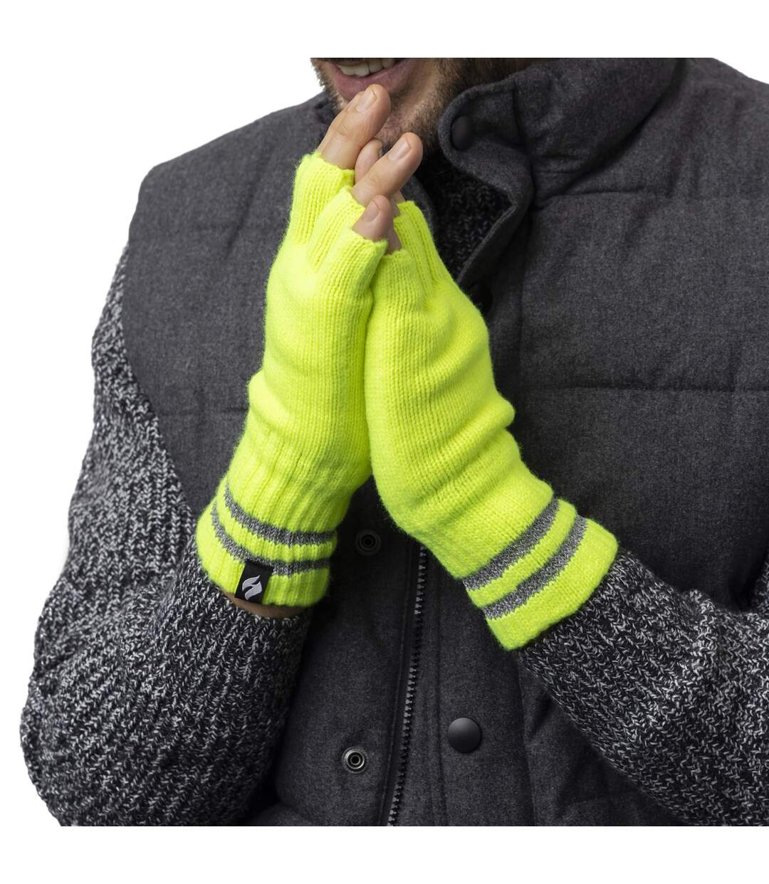 Heat Holders - 1 Paire Homme Gants Demi Doigt Hiver Thermique Polaire-3