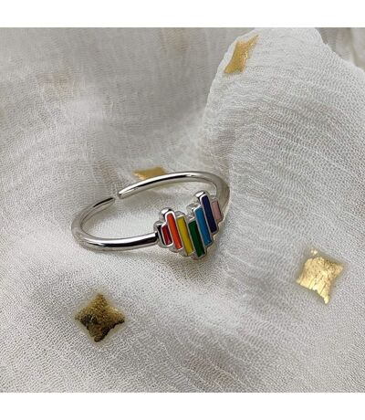 Slim Rainbow Colourful Heart Open Adjustable Chakra Thin Ring