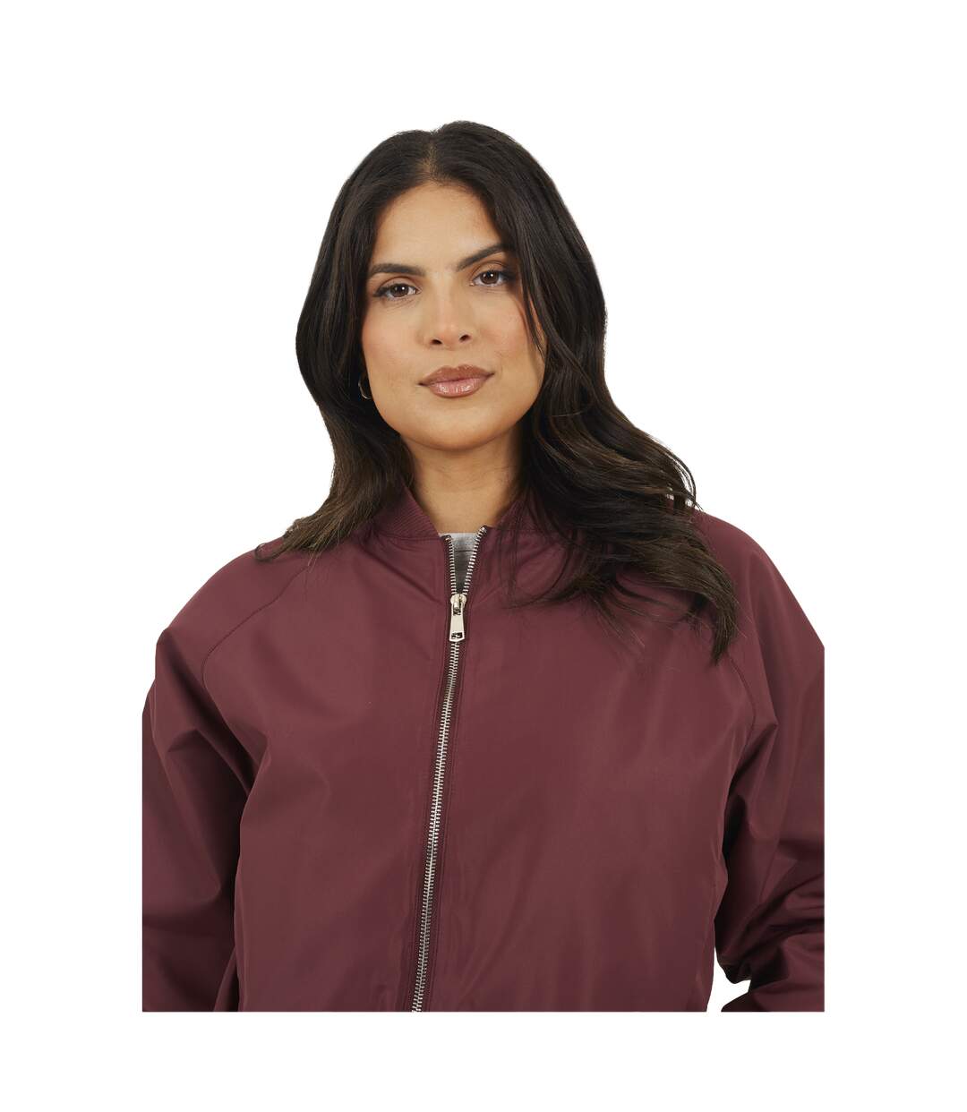 Womens/ladies Bomber Jacket Burgundy Brave Soul-4