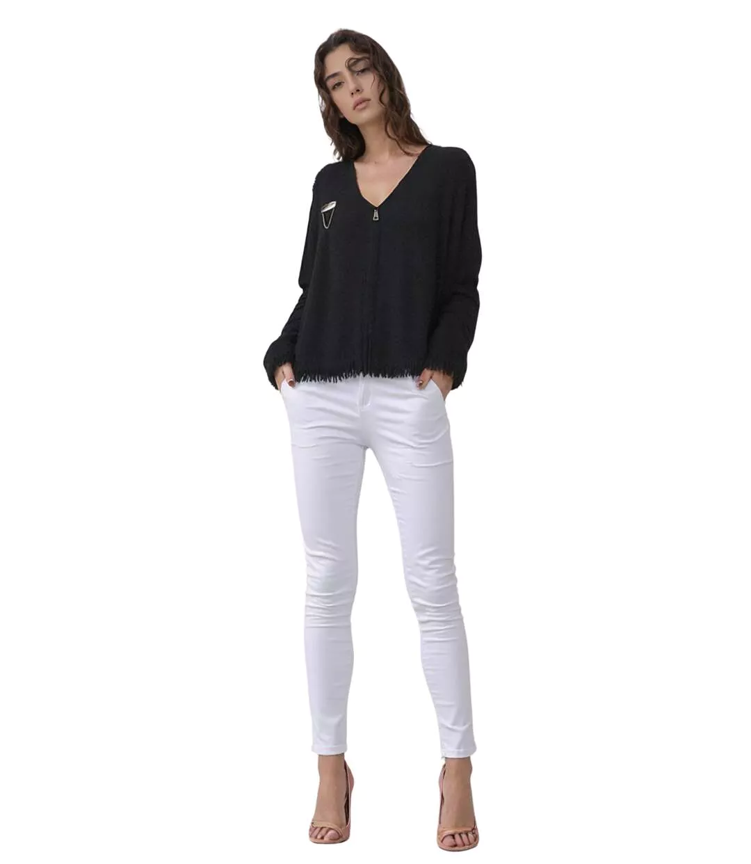 Jean Femme Chic Slim Fit Blanc - Taille Haute élégante en Coton & Lycra pour un Look Tendance et Confortable-1