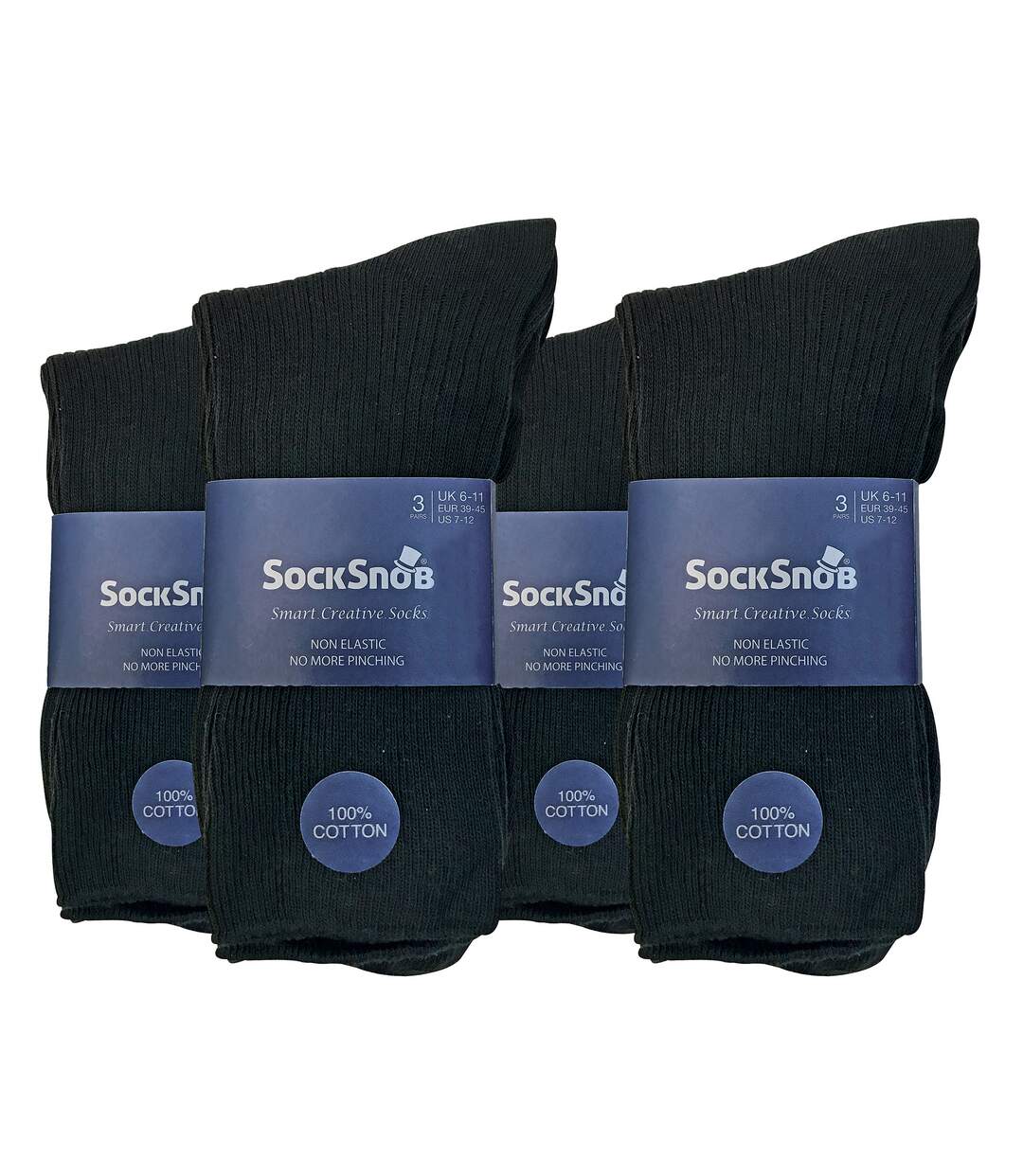 12 Pair Multipack Mens 100% Cotton Diabetic Friendly Socks | Sock Snob | Ribbed Non Elastic Loose Wide Top Socks-2