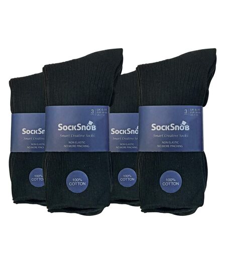 12 Pair Multipack Mens 100% Cotton Diabetic Friendly Socks | Sock Snob | Ribbed Non Elastic Loose Wide Top Socks