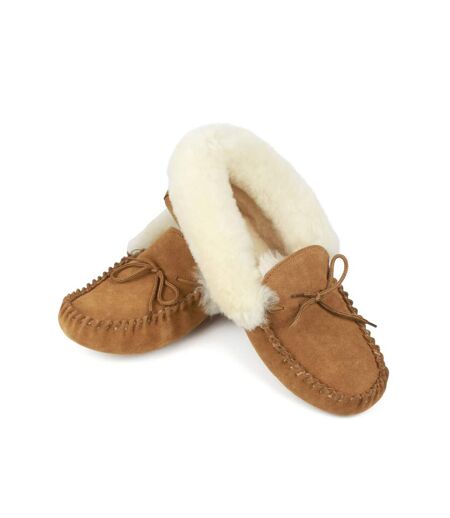 Womens/ladies sophie sheepskin moccasin slippers chestnut Eastern Counties Leather