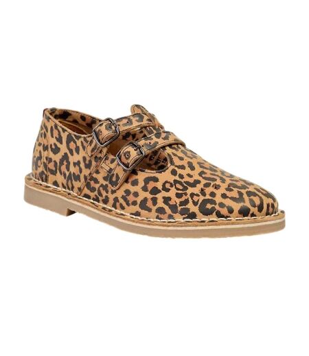 Womens/ladies Marley Leopard Print Leather T-bar Shoes Leopard POD