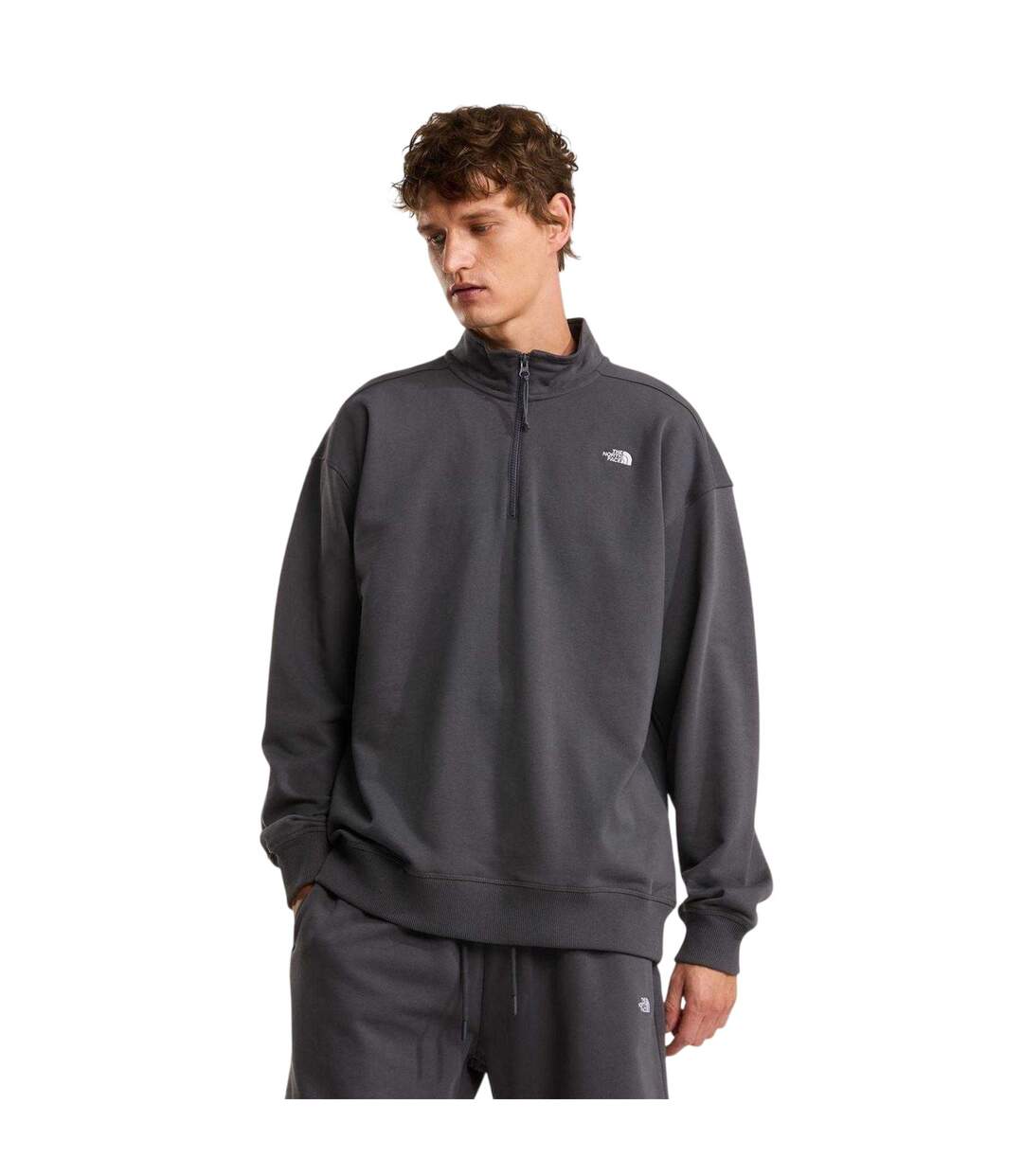 Mens Essential Quarter Zip Sweatshirt Anthracite Grey The North Face-3