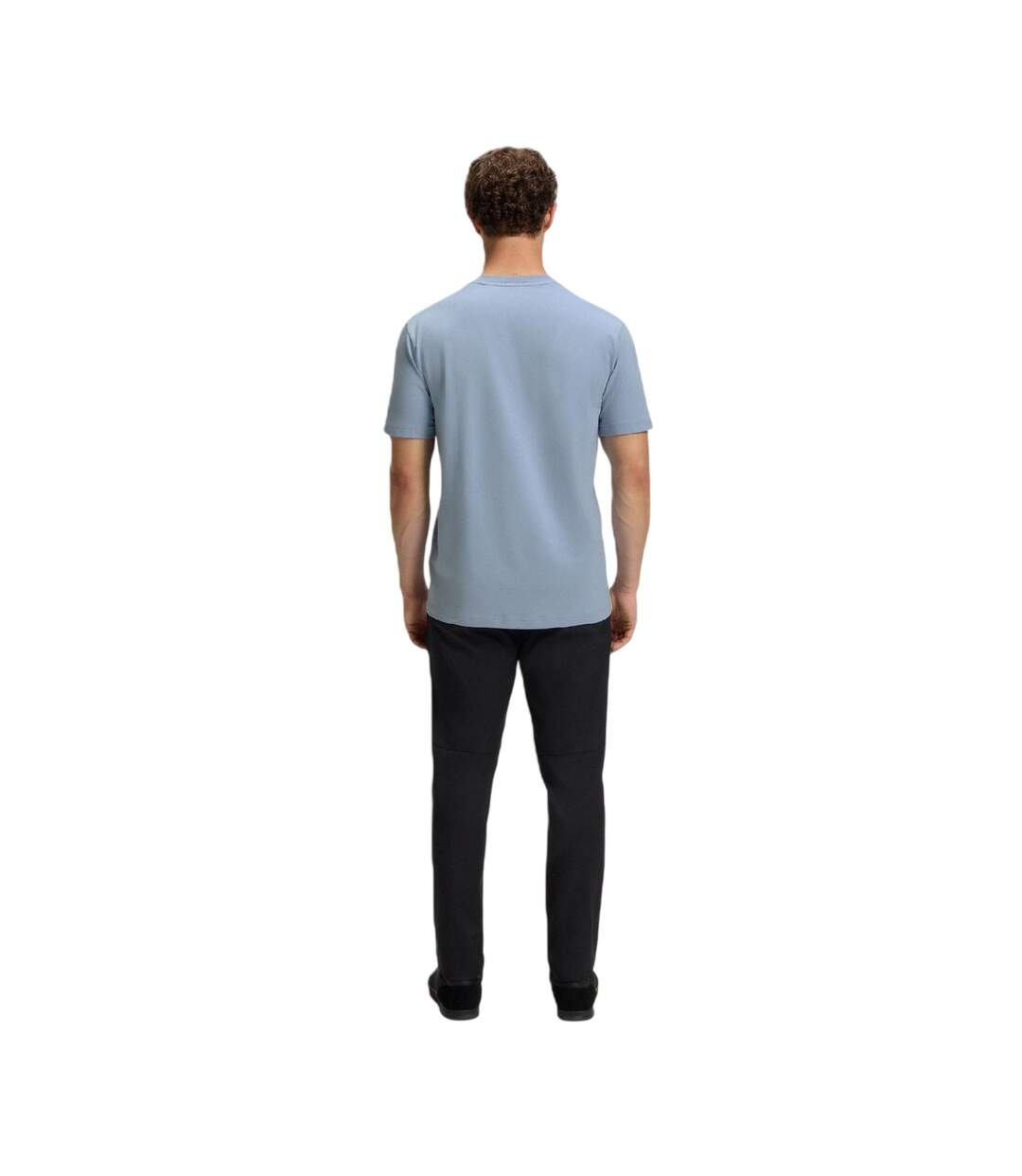 Mens Crew Neck Regular Short-sleeved Polo Shirt Blue Boss-3