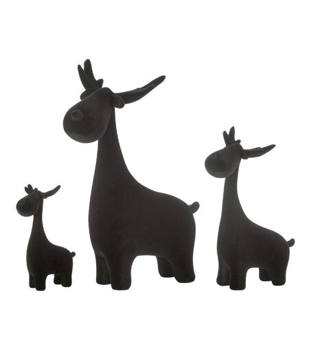 Lot de 3 Cerfs Déco Velours 25cm Noir
