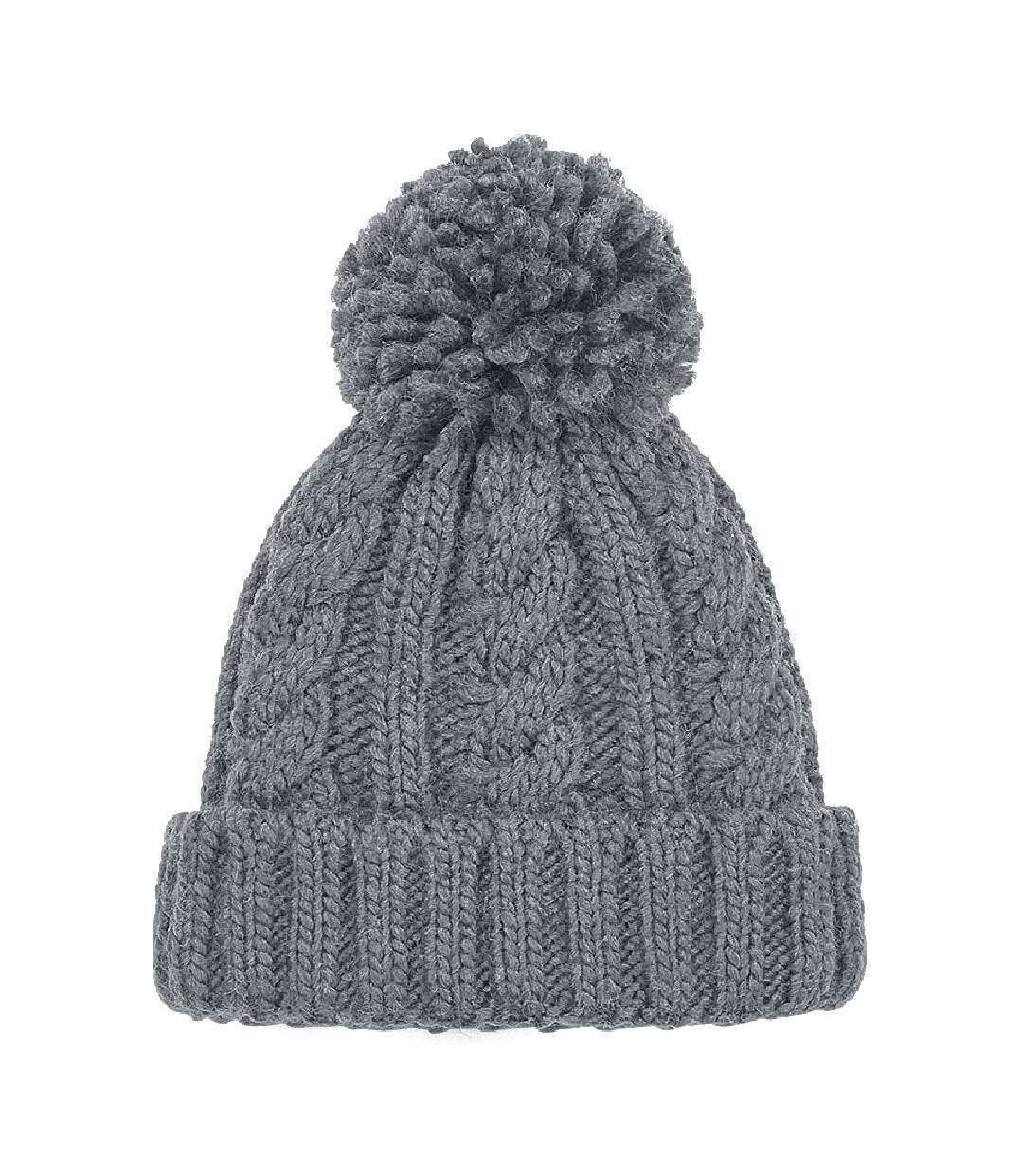 Unsiex Adultes Bonnet En Tricot Torsadé Mélangé Gris Beechfield-1
