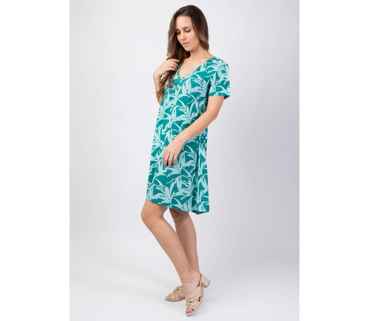 Robe courte de plage MAJA motif bleu turquoise Coton Du Monde-3