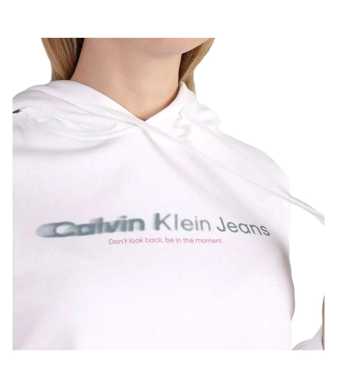 Sweat à capuche Blanc Femme Calvin Klein Jeans Slogan - S-2