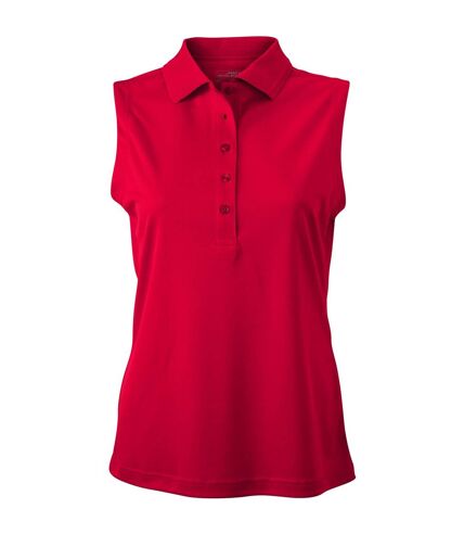 Polo micro-polyester FEMME JN575 - rouge - sans manches