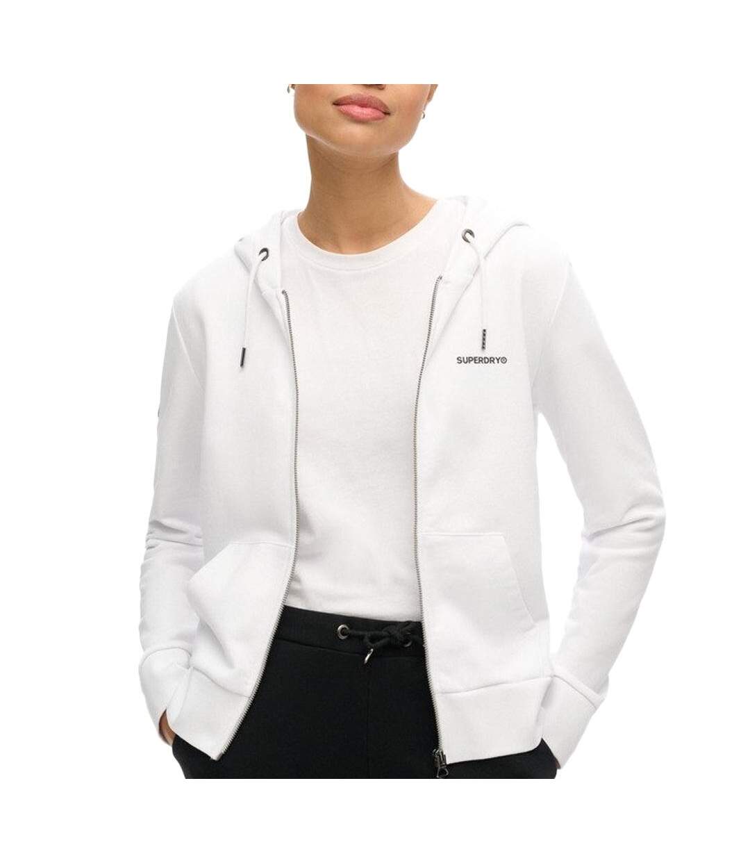Sweat blanc femme superdry plain zip hood - l-1