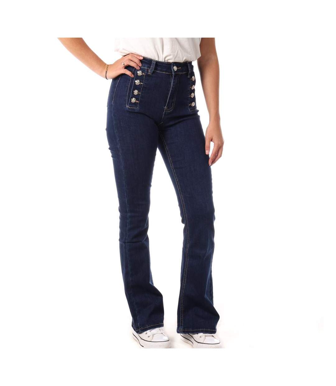 Jean bleu femme monday premium jean bouton-1