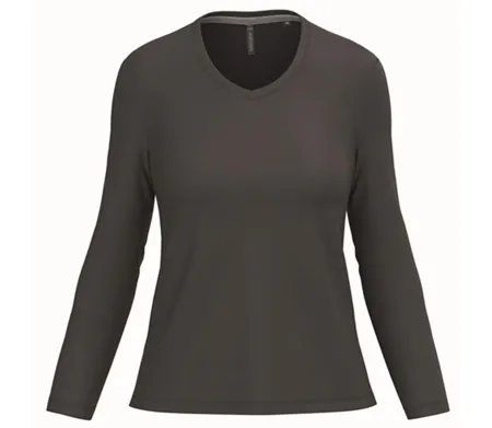 T-shirt manches longues col V - Femme - K382 - gris foncé