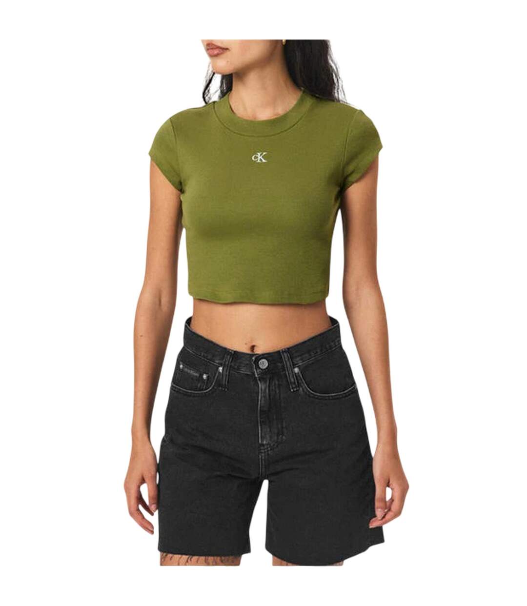 T-shirt Court Motif/style Monochrome Femme Vert Émeraude Calvin Klein-3