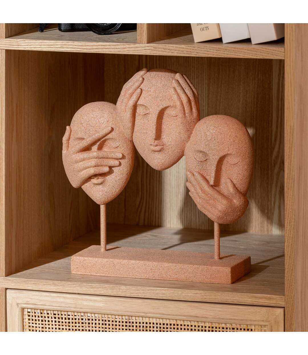 Statuette 3 Visages sur Socle Morris 30cm Terracotta-2