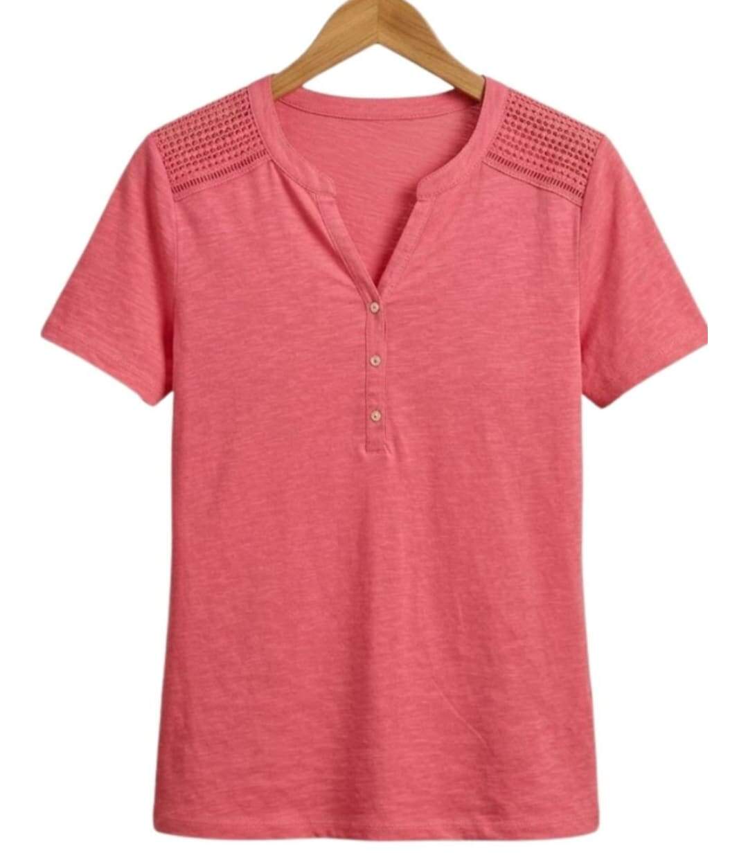 Tee-shirt femme MAYFLOWER TEEF4011A rose : la légèreté du coton flammé au style romantique-2