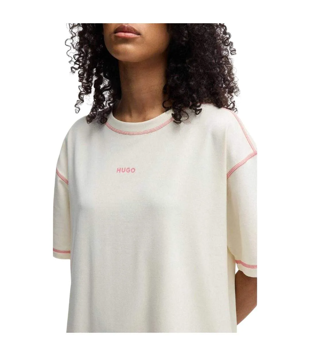 Robe T-shirt Motif/style Logo Contrasté Femme Blanc Cassé Hugo-4