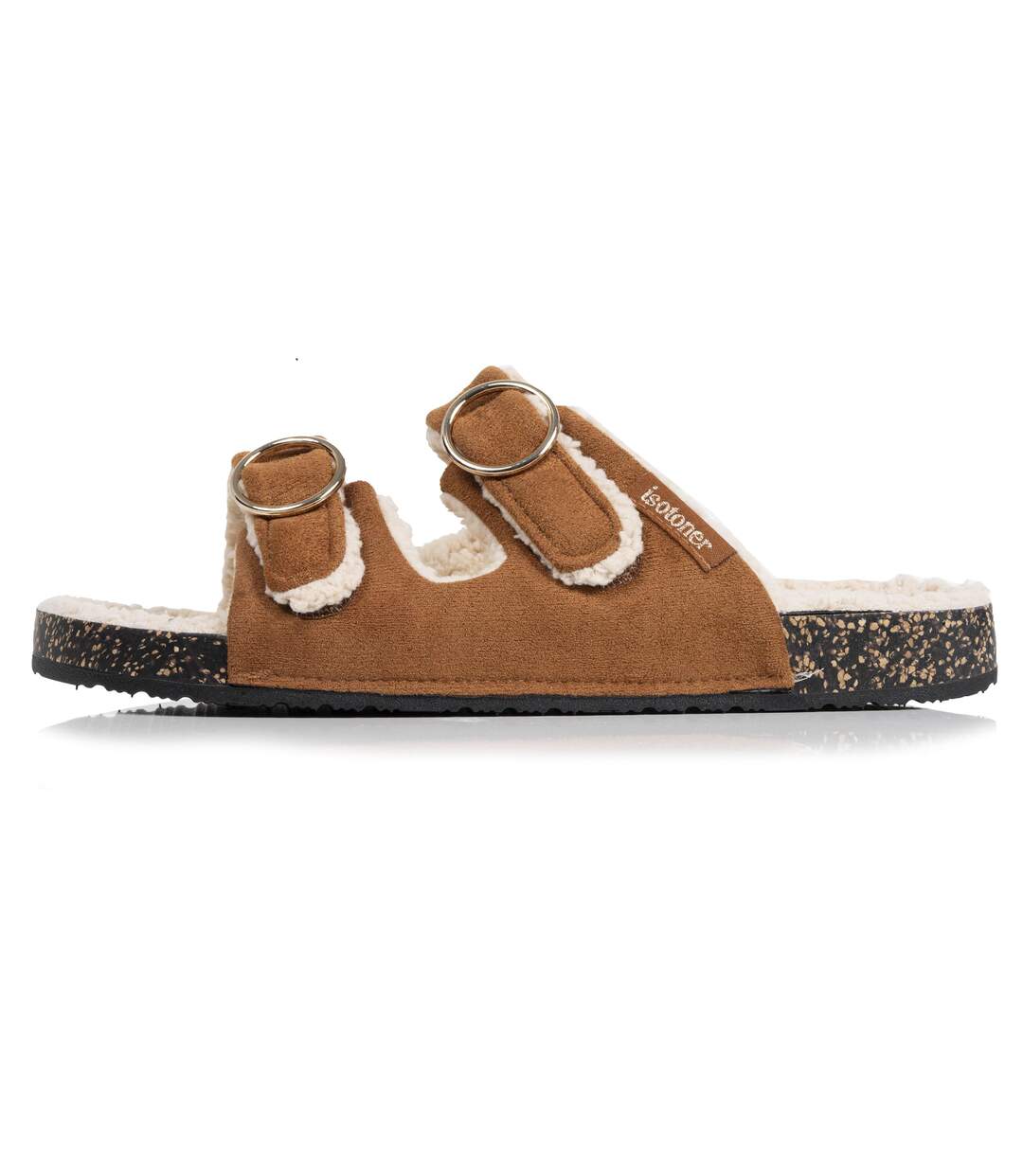Isotoner Chaussons Mules ouvertes femme ultra-confortables patch talon, en cuir-3