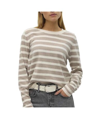 Pull rayure beige/écru femme vero moda fantastic button - l