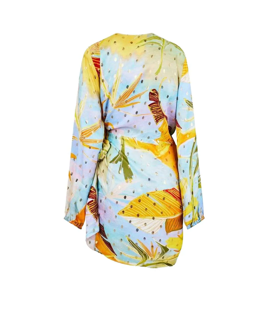 Robe Portefeuille Manches Longues Motif/style Floral Femme Bleu Jaune Never Fully Dressed-2