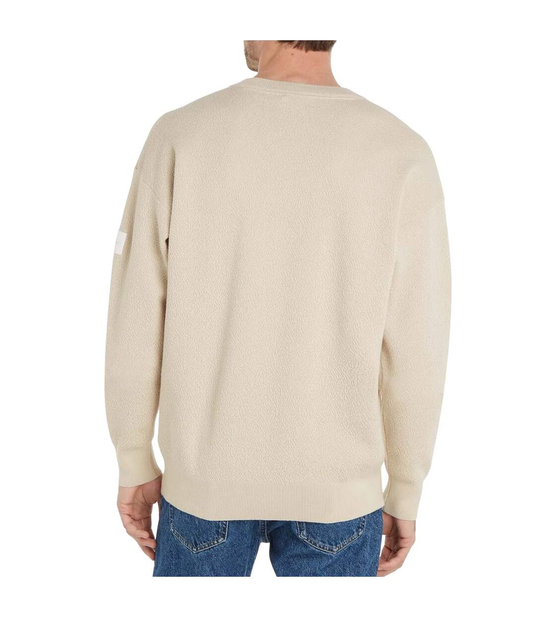Mens Natural Structure Crew Neck Sweatshirt Beige Calvin Klein-2