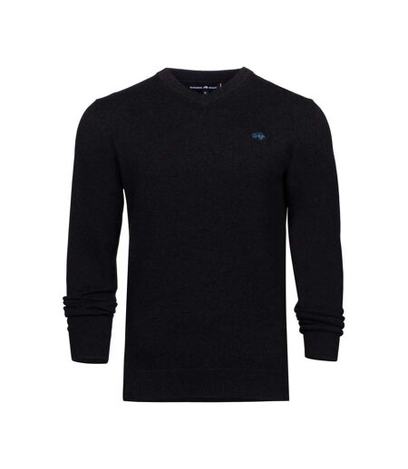 Mens classic knitted cashmere blend v neck jumper black Raging Bull