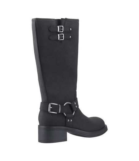 Womens/ladies Nash Tall Biker Boots Black Rocket Dog