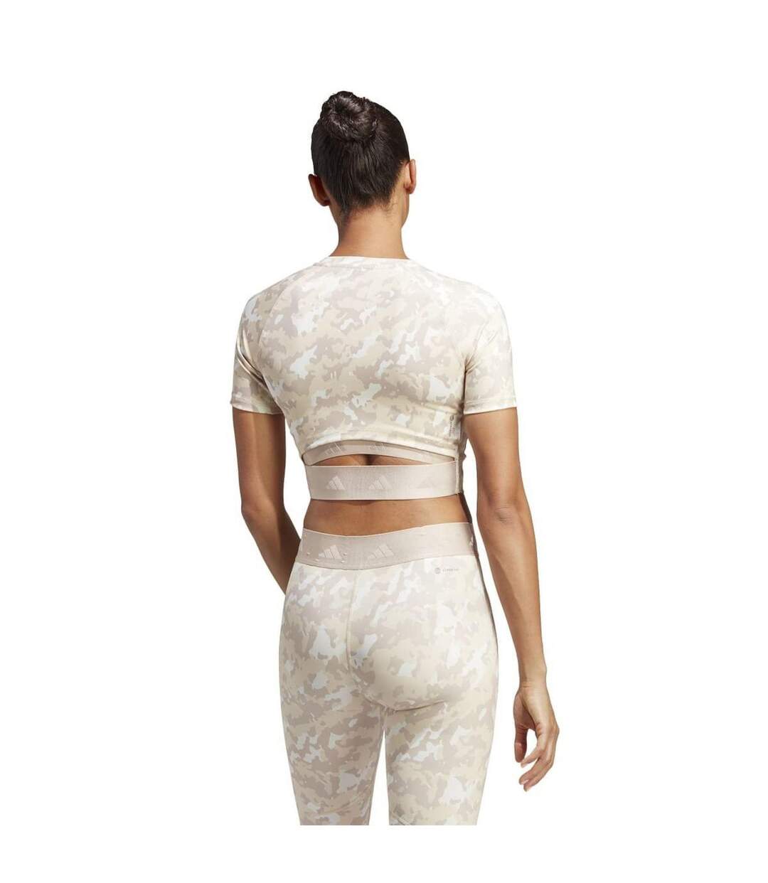 Womens/ladies Techfit Camo Crop T-shirt Taupe Camo Adidas-3