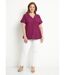 T-shirt ample col V uni effet broderie-3