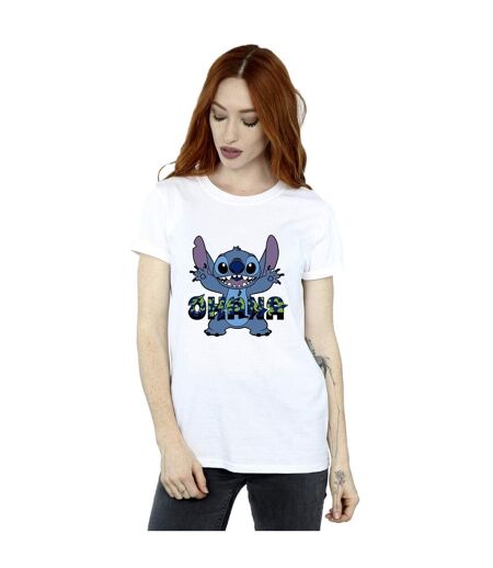 Disney Womens/Ladies Lilo And Stitch Ohana Blue Glitch Cotton Boyfriend T-Shirt (Blanc) - UTBI30267