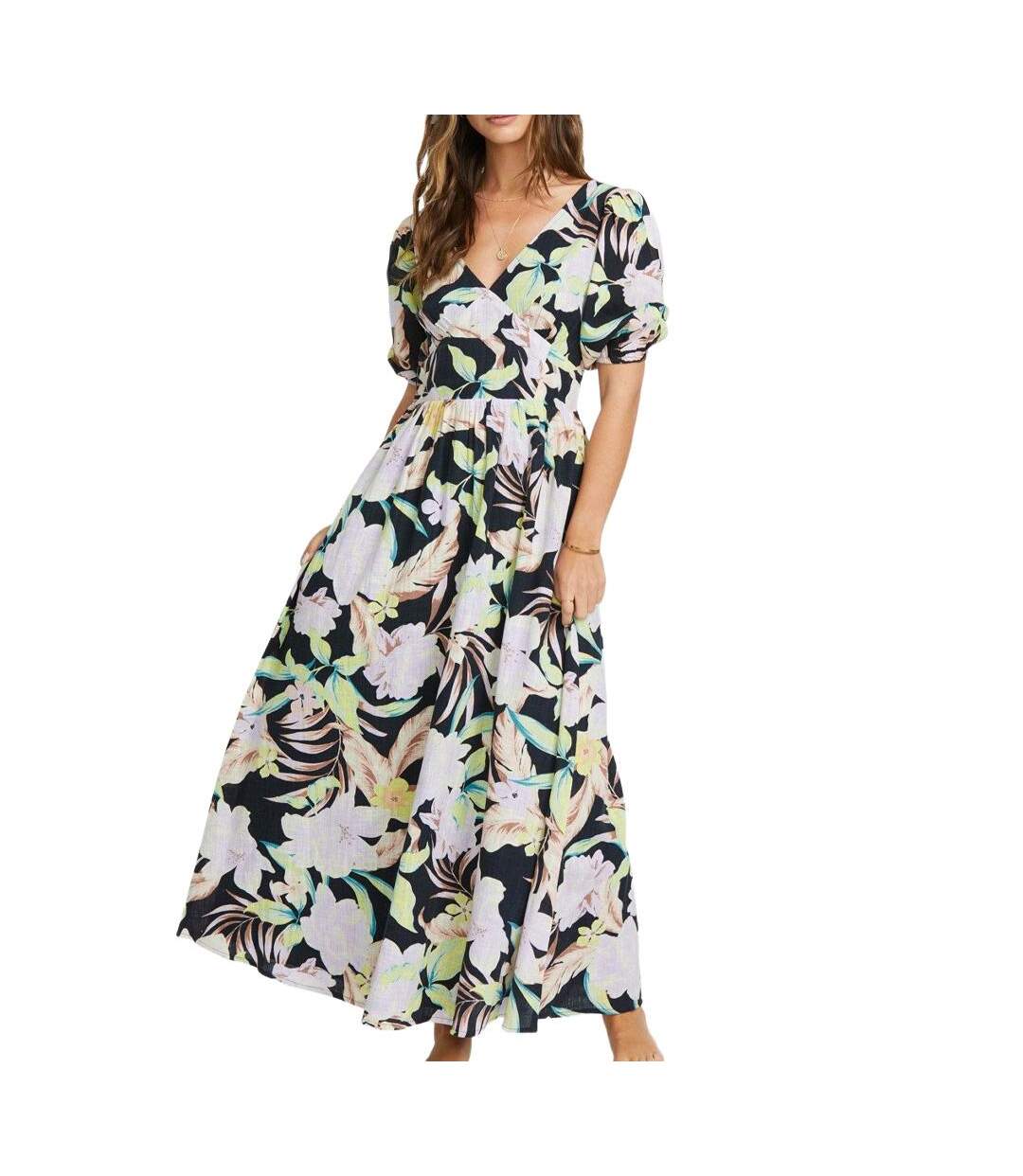 Robe noir à fleurs femme billabong tropical escape-1